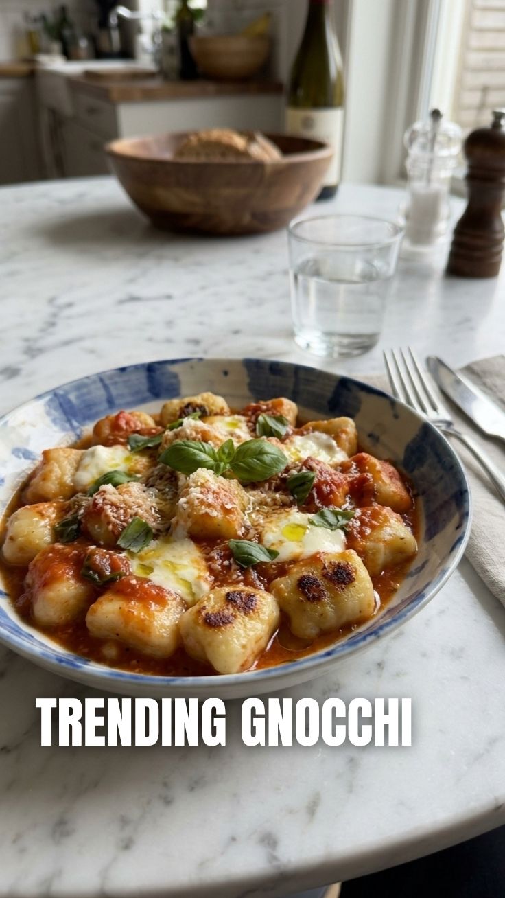 Freshly made gnocchi, light and fluffy, on a wooden cutting board