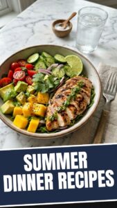Collection of various low calorie summer dinner recipes, showcasing fresh ingredients.