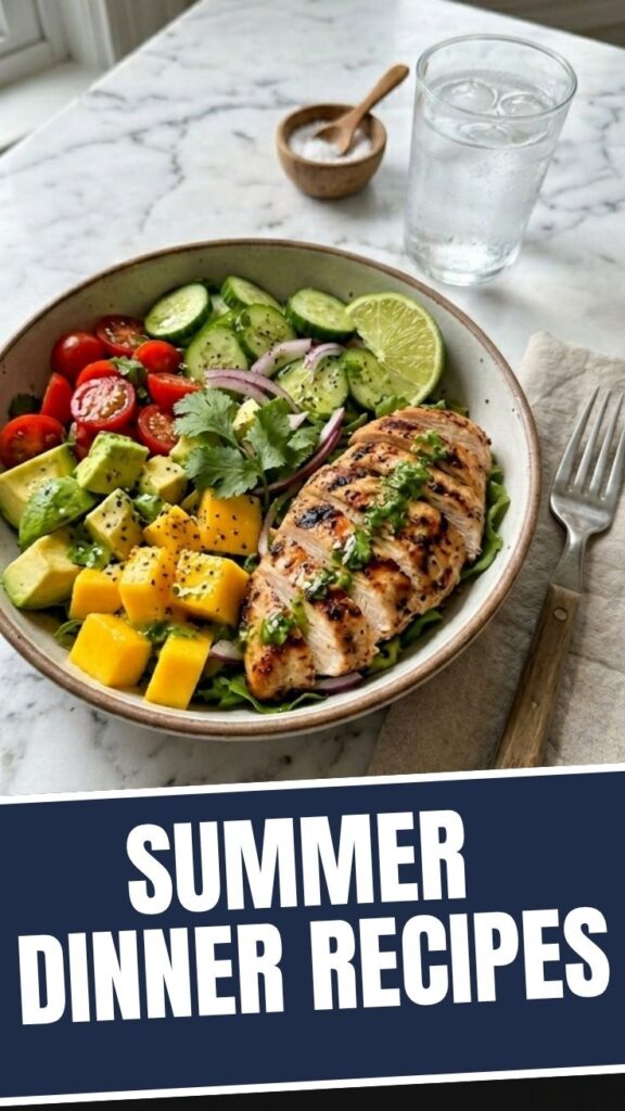 Collection of various low calorie summer dinner recipes, showcasing fresh ingredients.