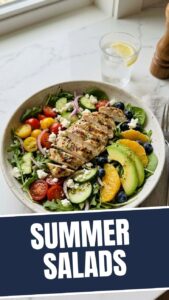 A vibrant bowl of low calorie summer salads with mixed greens and berries