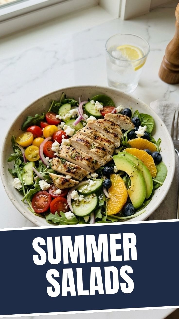 Vibrant low calorie summer salad with tomatoes, cucumber, and basil