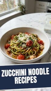 A vibrant bowl of low calorie zucchini noodle recipes with fresh vegetables.