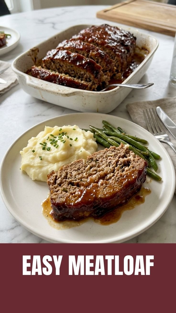 Juicy meatloaf on a serving platter