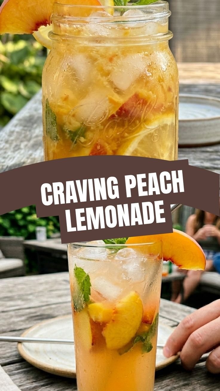 Refreshing glass of peach lemonade with mint and ice
