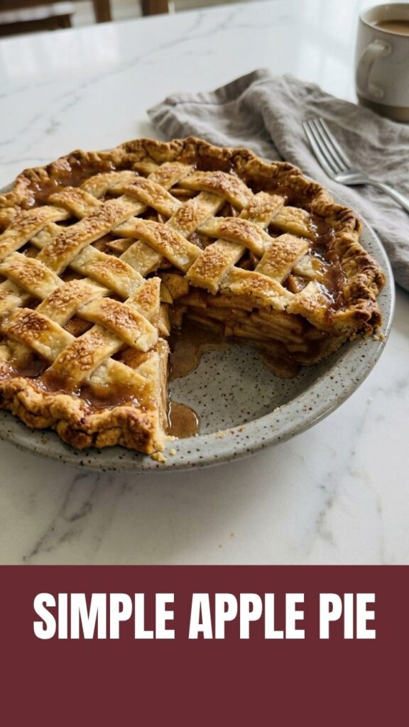 A perfectly baked apple pie with a golden, flaky crust on a cooling rack.