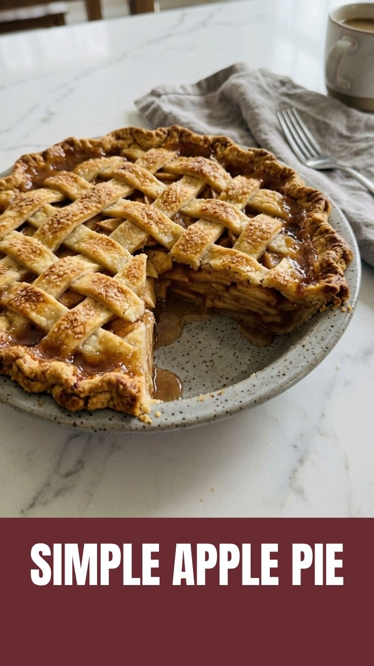 A perfectly baked apple pie with a golden, flaky crust on a cooling rack.