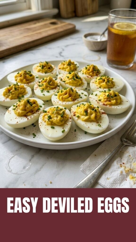 A platter of perfectly prepared deviled eggs with a sprinkle of paprika.