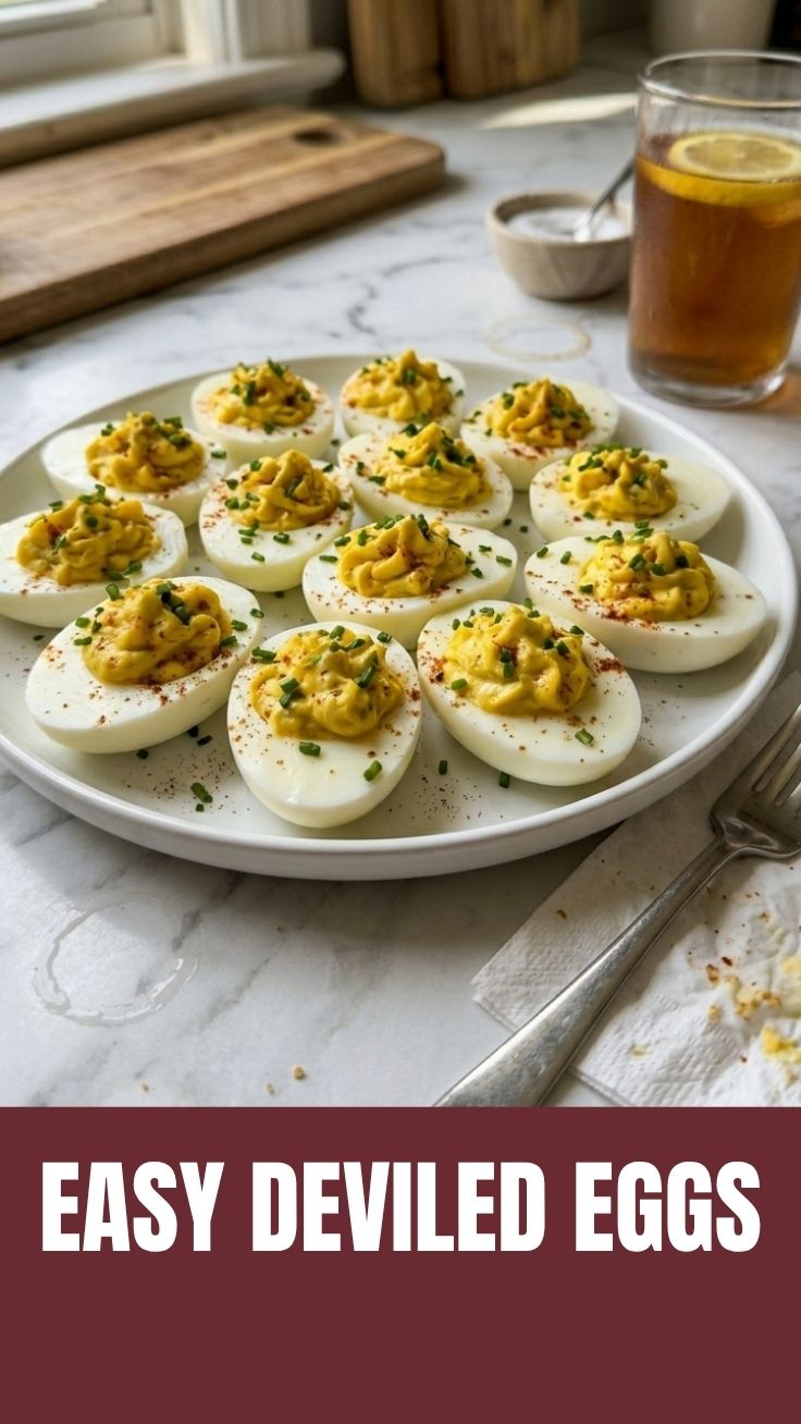 A platter of perfectly prepared deviled eggs with a sprinkle of paprika.