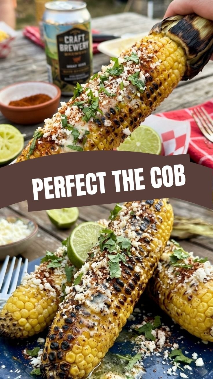 Perfectly charred grilled corn on the cob with elote toppings