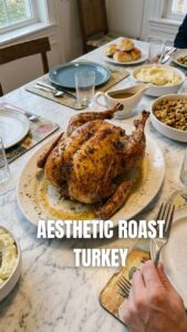 A perfectly cooked roast turkey, golden brown and ready for carving