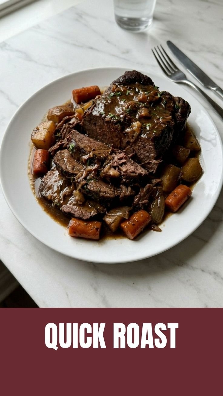 Savory pot roast with vegetables in a slow cooker