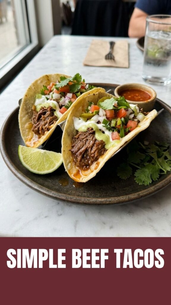 Close-up of a perfectly prepared beef taco with fresh toppings