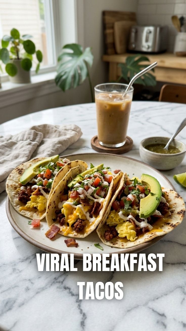 A close-up of delicious breakfast tacos filled with eggs, cheese, and salsa.