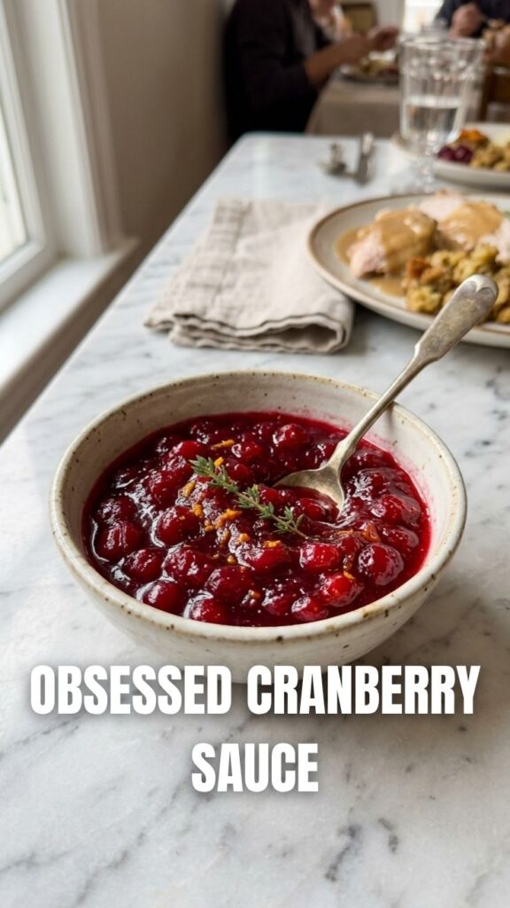 A vibrant bowl of homemade cranberry sauce, ready for serving.