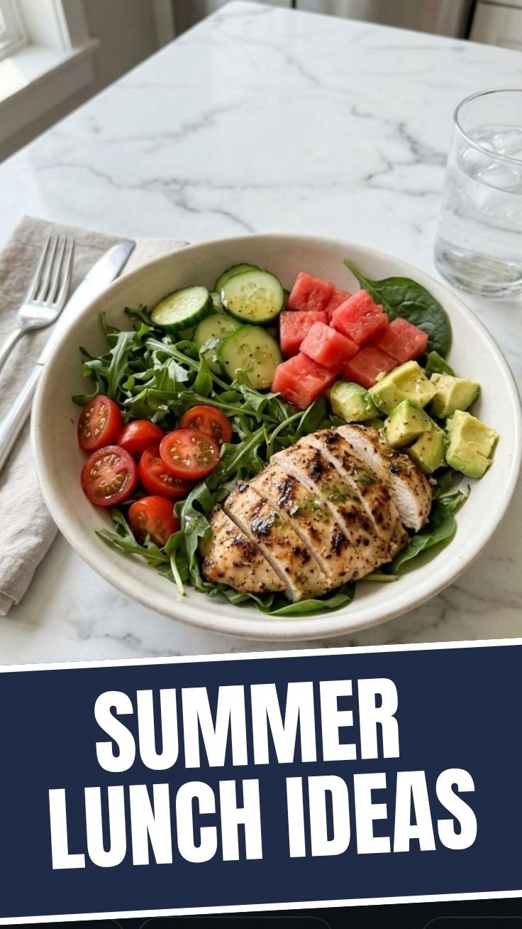 Various weight loss summer lunch ideas presented in a bright, appealing way