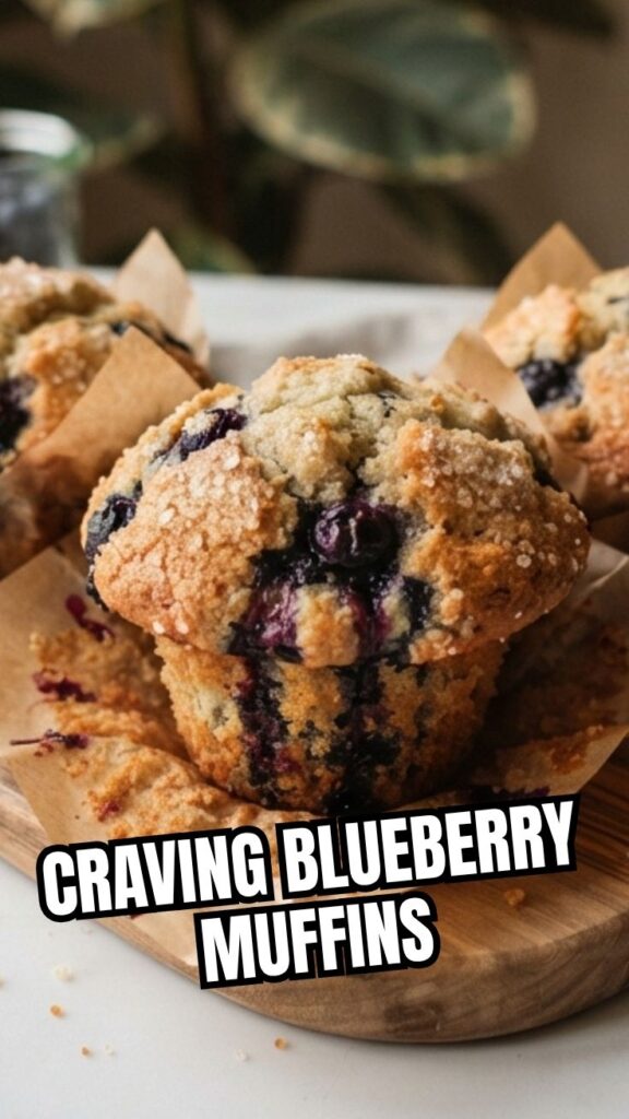 A basket of freshly baked blueberry muffins with a golden-brown top.