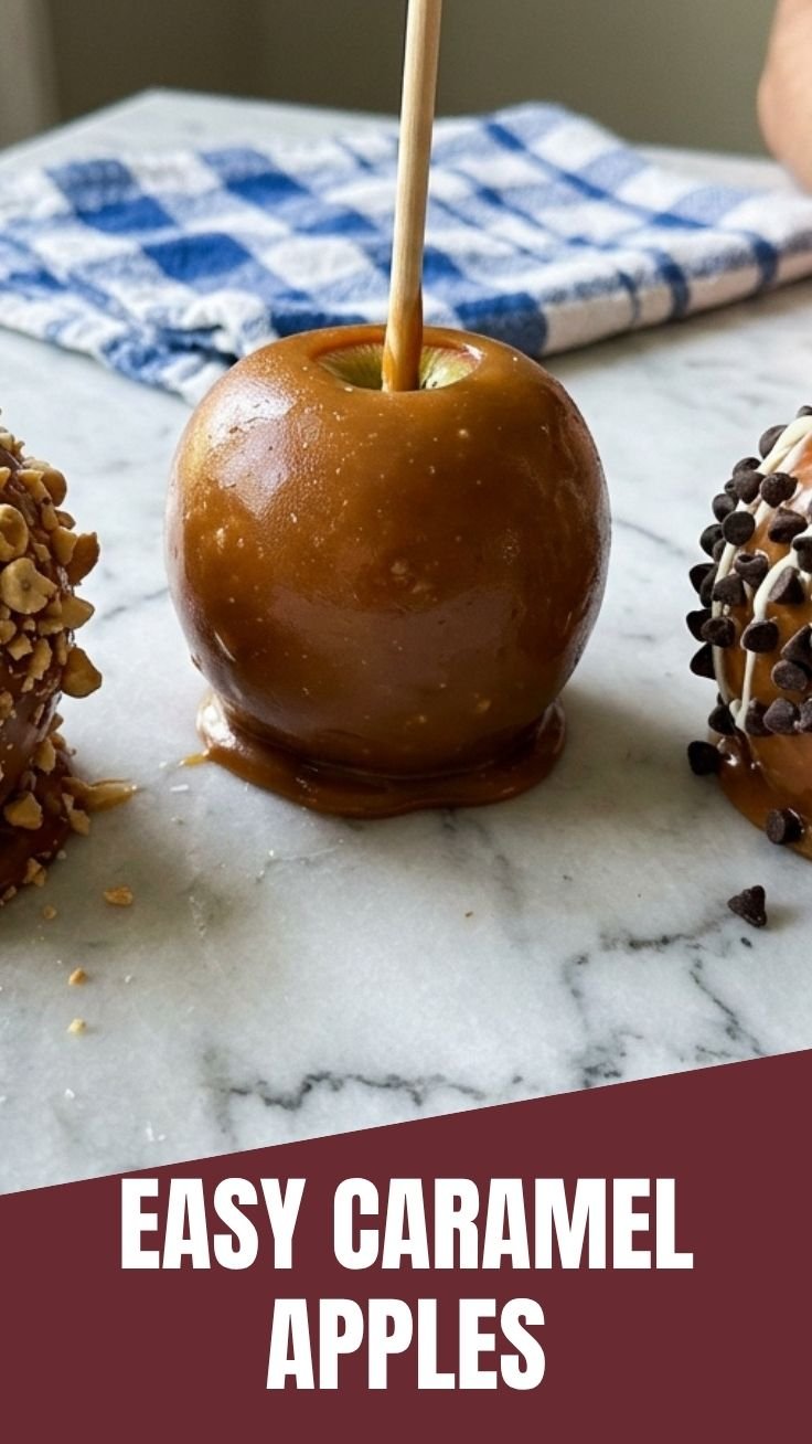 Homemade caramel apples on wax paper