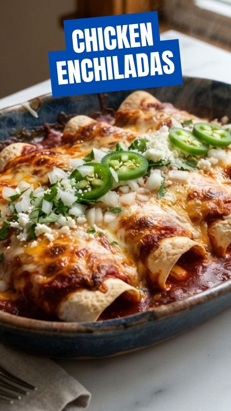 Baked chicken enchiladas with creamy queso sauce
