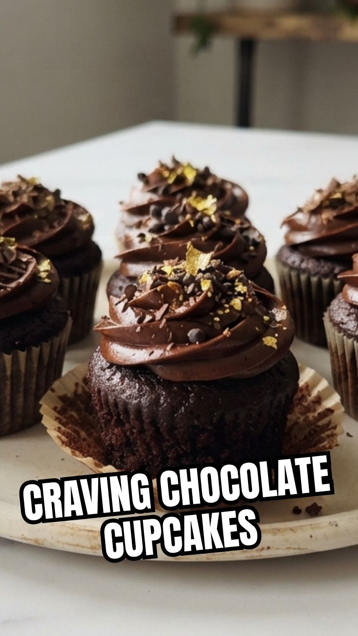 A tray of freshly baked chocolate cupcakes with frosting.
