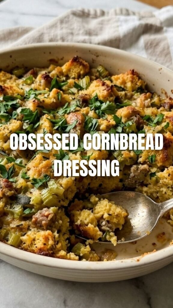 A savory cornbread dressing baked to golden perfection