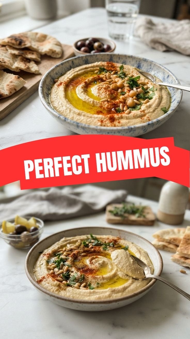 Creamy hummus dip drizzled with olive oil