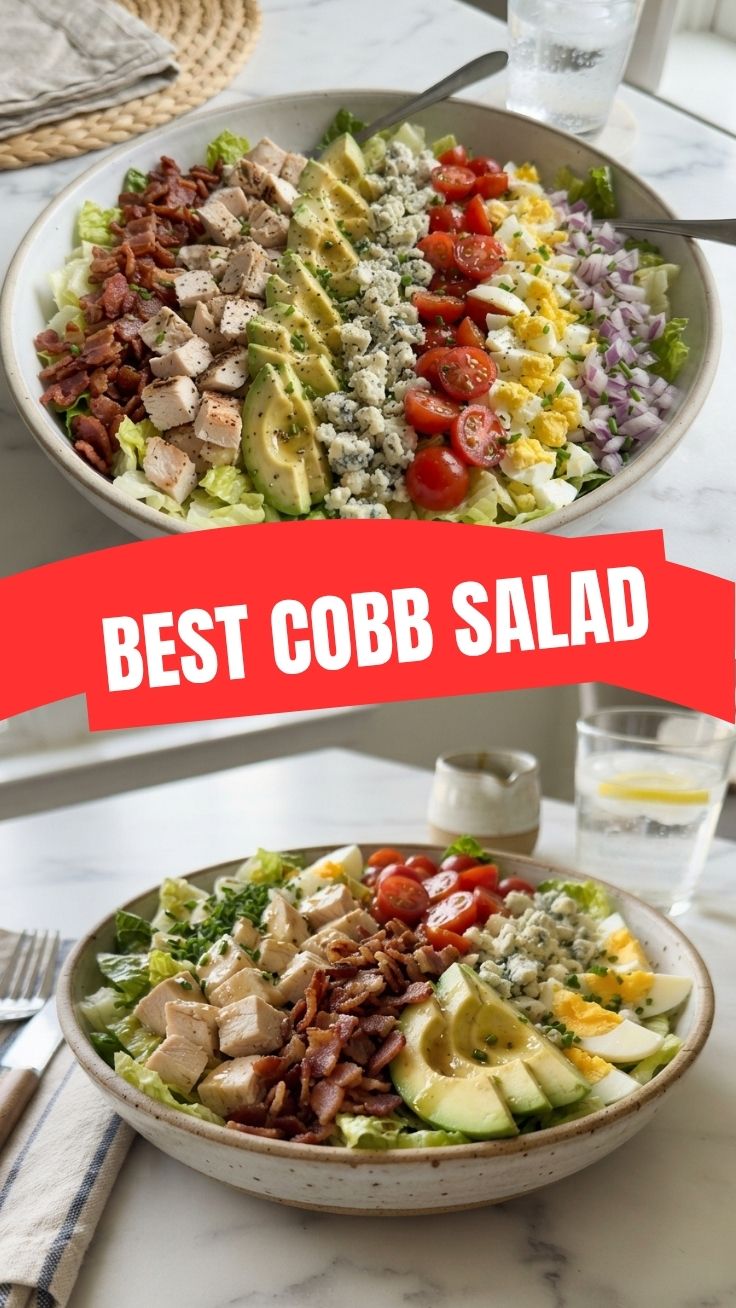 A freshly prepared Cobb salad with vibrant ingredients