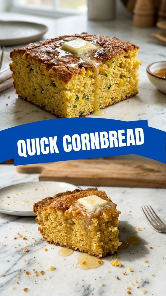 A warm, freshly baked cornbread loaf on a cooling rack.
