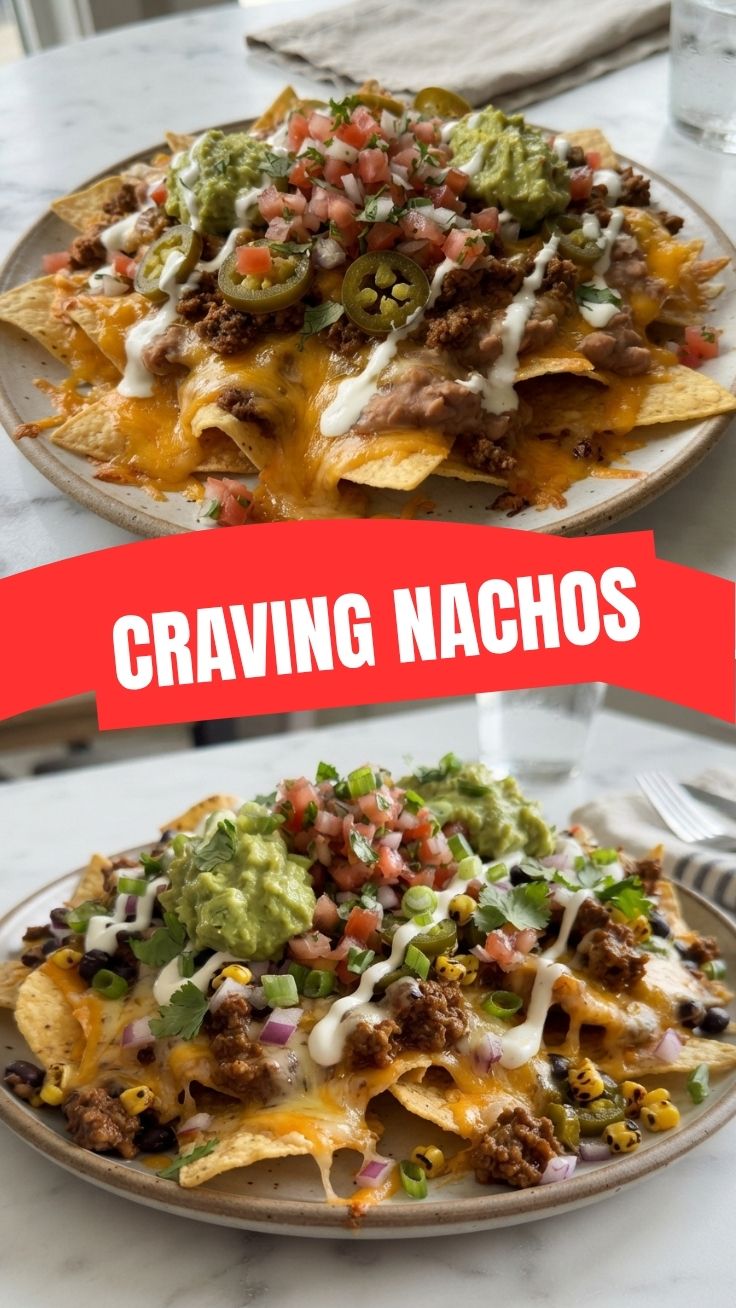 A vibrant plate of nachos topped with melted cheese, jalapeños, and salsa.