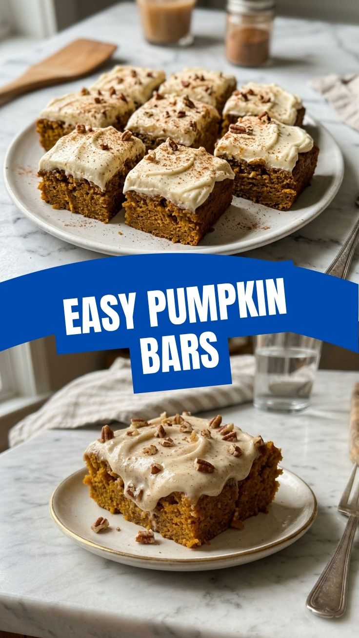 A plate of delicious pumpkin bars topped with cream cheese frosting