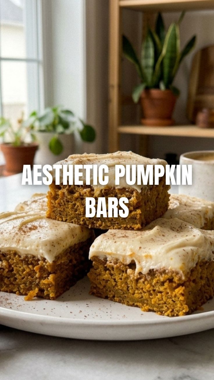 A plate of delicious pumpkin bars with cream cheese frosting