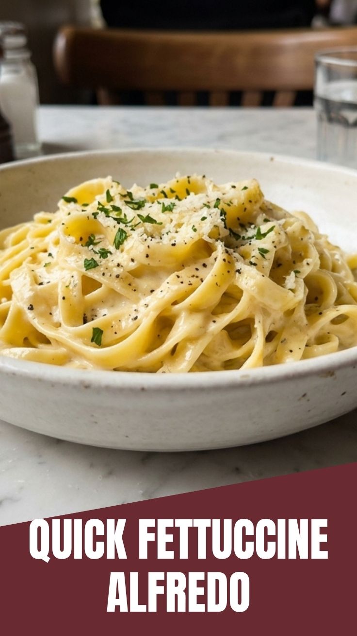 A generous serving of creamy fettuccine alfredo garnished with parsley