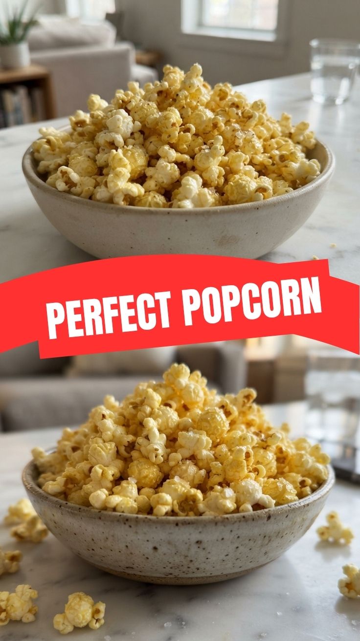 A bowl of freshly popped popcorn, light and fluffy, perfect for a snack.