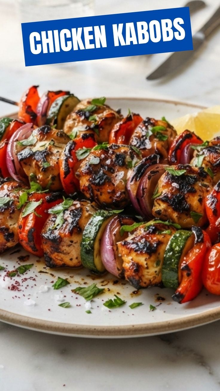 Grilled chicken kabobs with colorful vegetables on a skewer