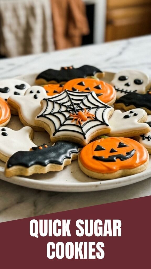 Assortment of Halloween sugar cookies decorated with spooky icing