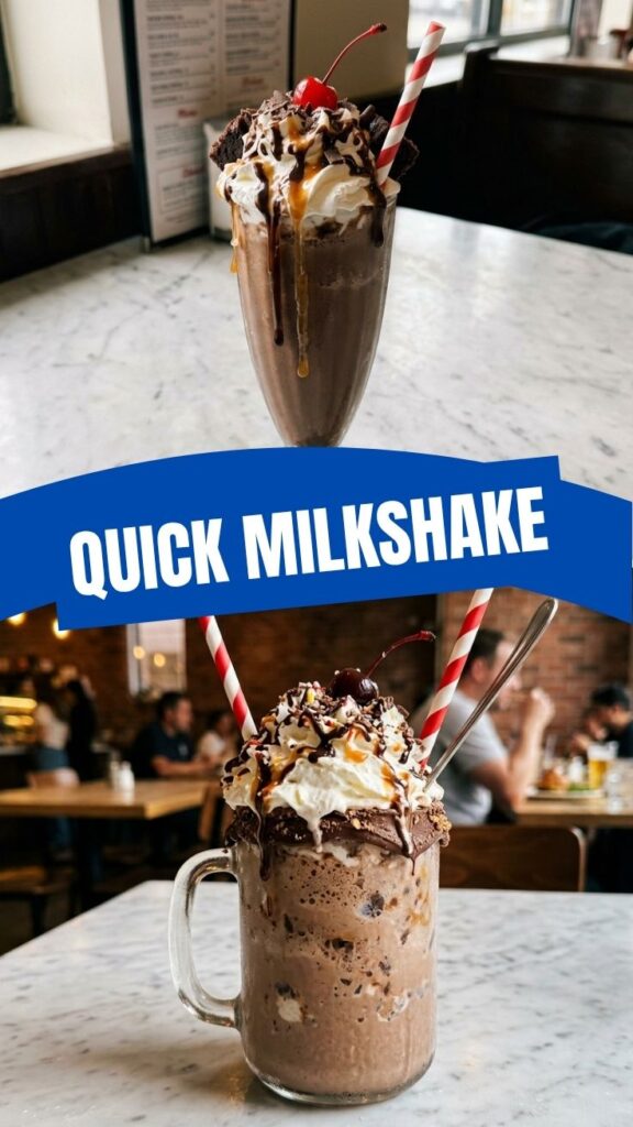 A tall glass of frothy milkshake, topped with cream.