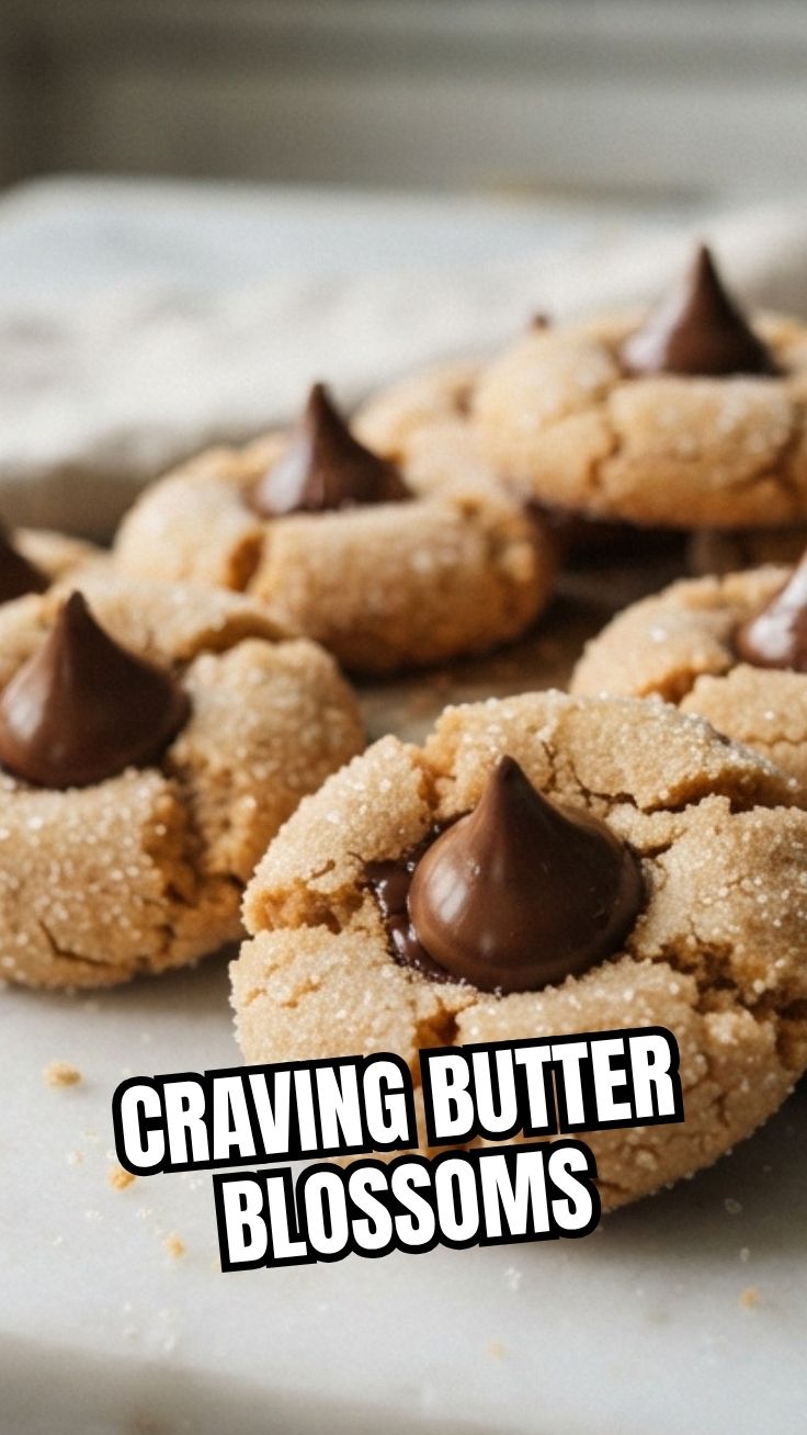 Freshly baked peanut butter blossoms with chocolate in the center