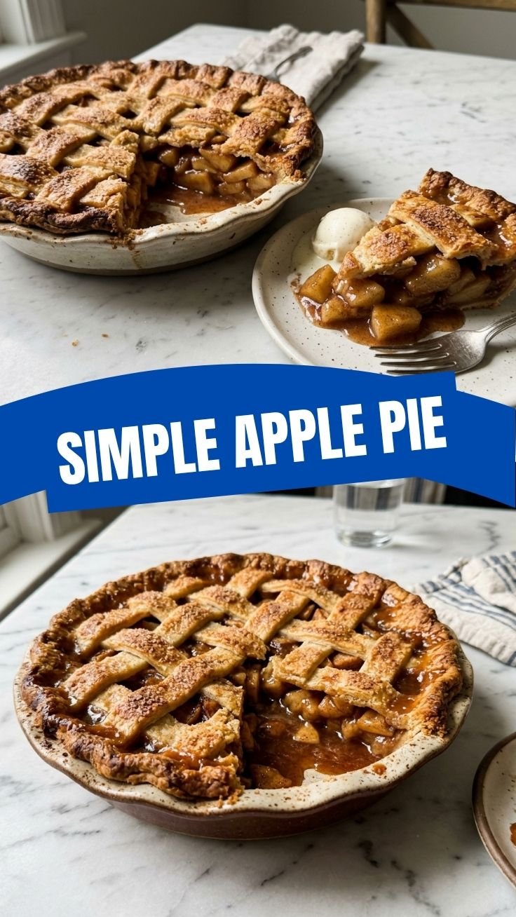 Golden apple pie on cooling rack