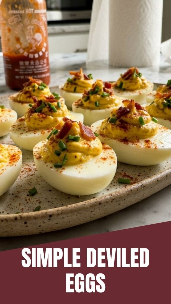 A platter of perfectly prepared deviled eggs with a sprinkle of paprika on top.