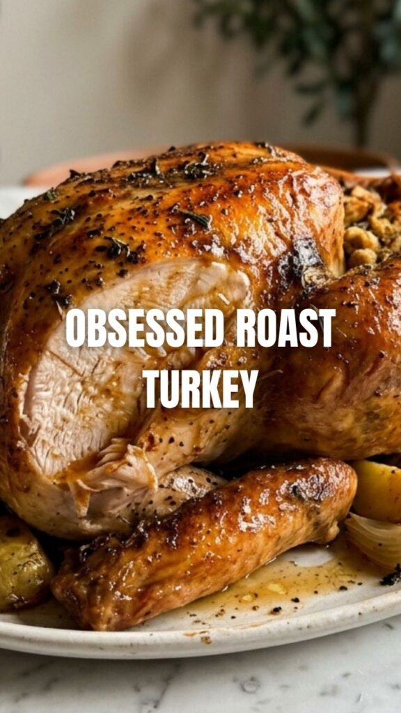A perfectly cooked roast turkey, golden brown and ready to serve.