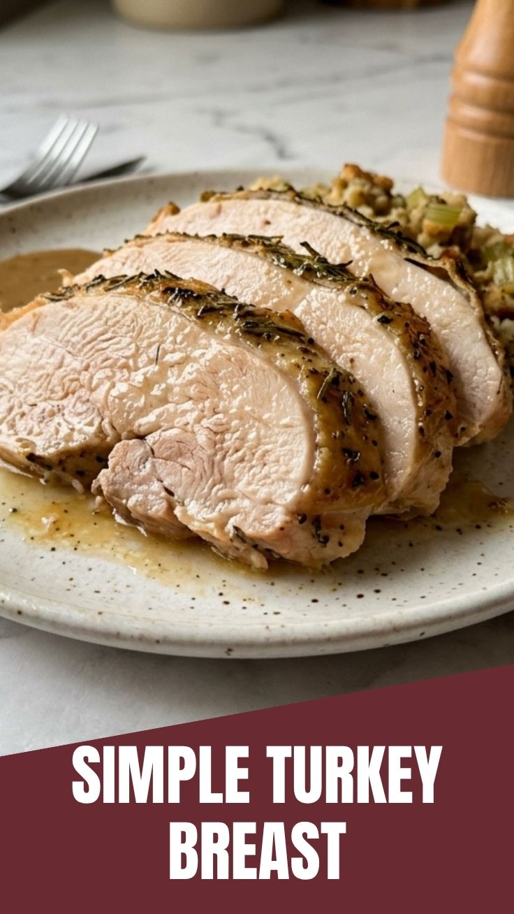 A perfectly cooked turkey breast, golden brown and sliced for serving
