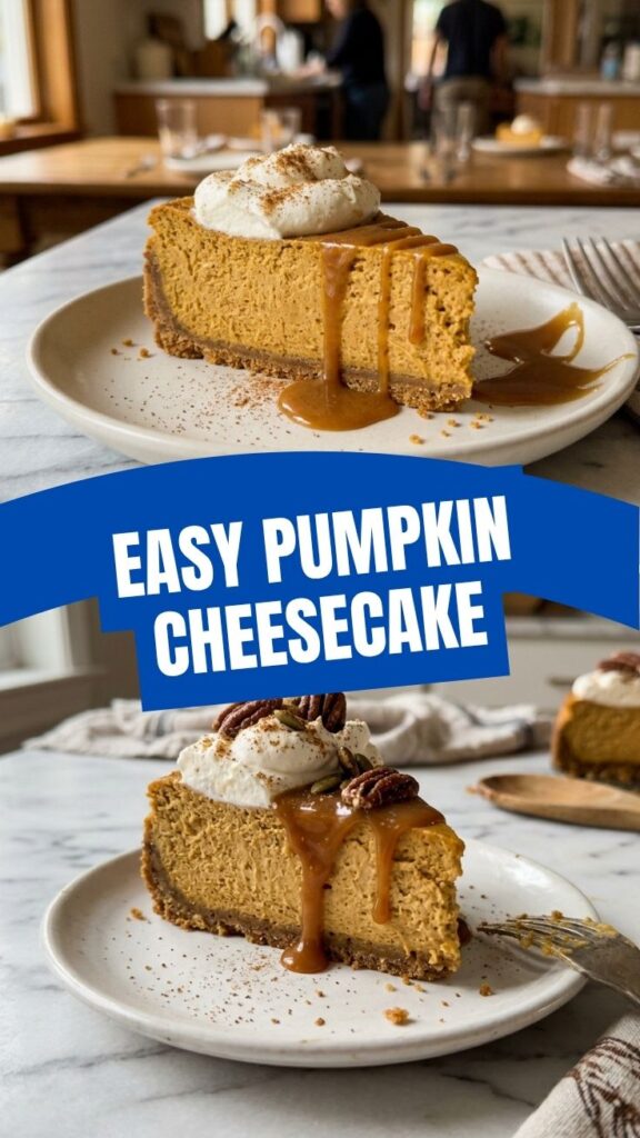 A delectable pumpkin cheesecake with a golden crust and smooth topping.