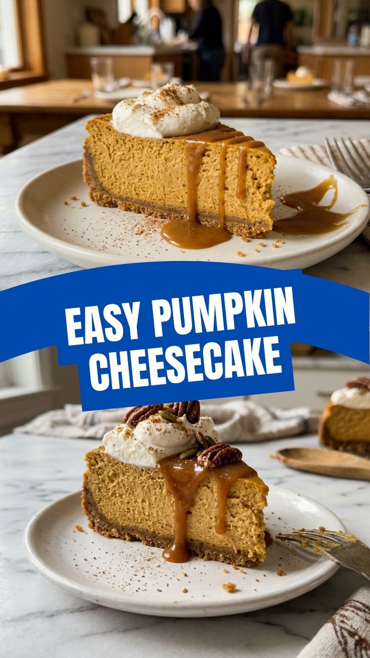 A delectable pumpkin cheesecake with a golden crust and smooth topping.