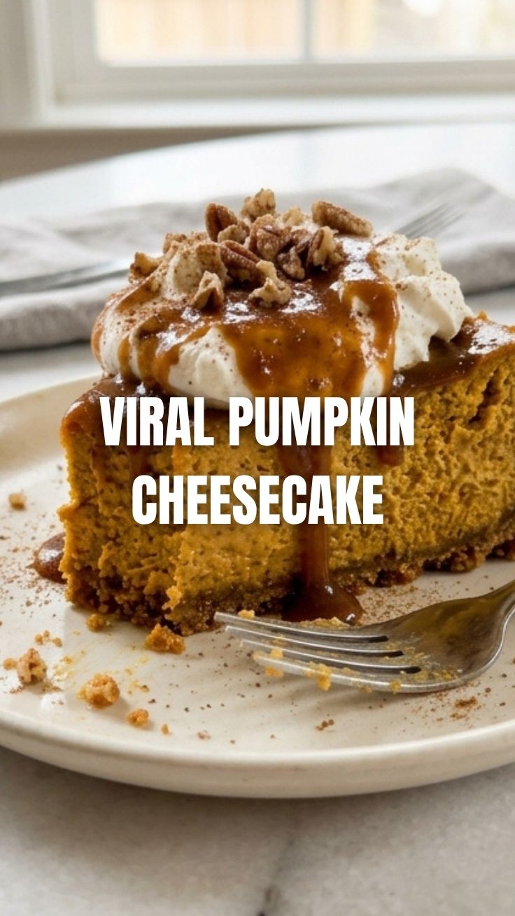 A whole pumpkin cheesecake with a graham cracker crust