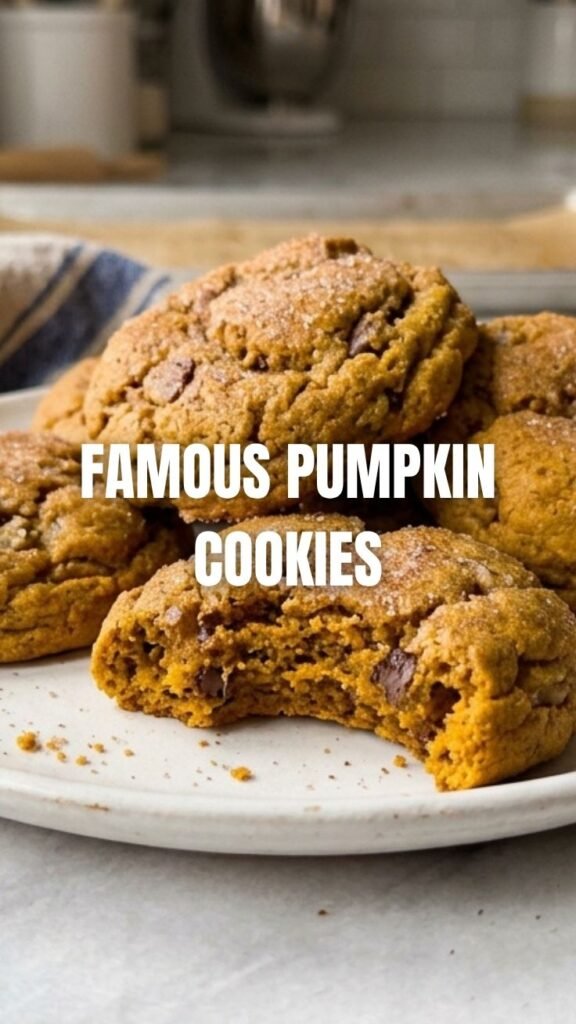 A plate of freshly baked pumpkin cookies, soft and spiced.