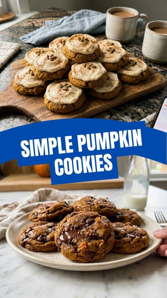 A stack of freshly baked soft pumpkin cookies.