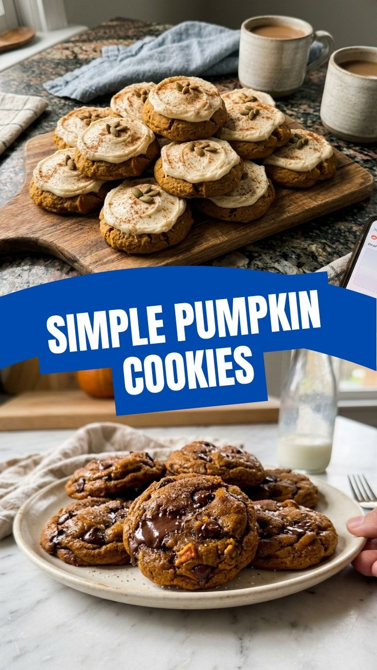 A stack of freshly baked soft pumpkin cookies.