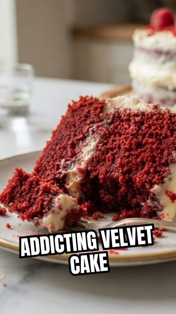A stunning red velvet cake with cream cheese frosting