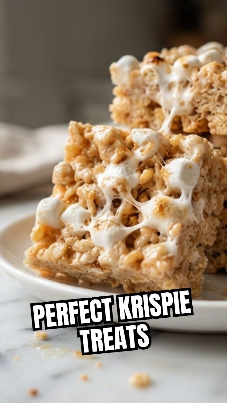 Freshly made Rice Krispie Treats piled high on a serving plate, ready to enjoy.