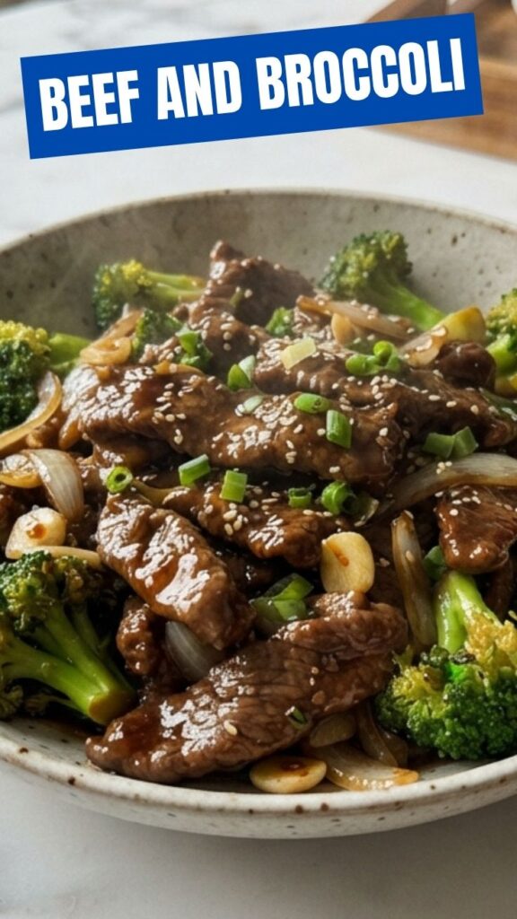 A serving of savory beef and broccoli stir-fry in a bowl.