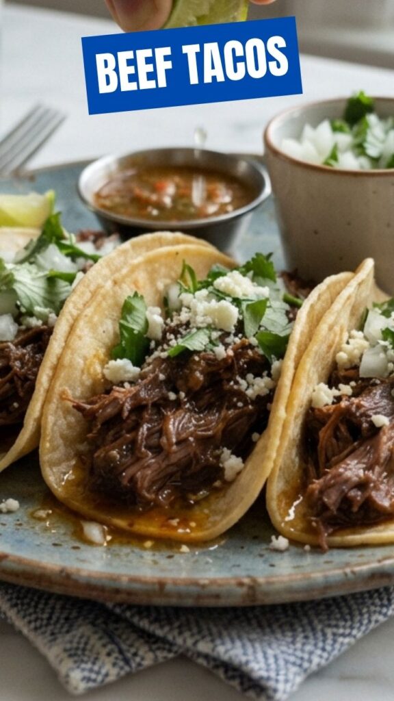 A close-up of a delicious beef taco filled with fresh ingredients.